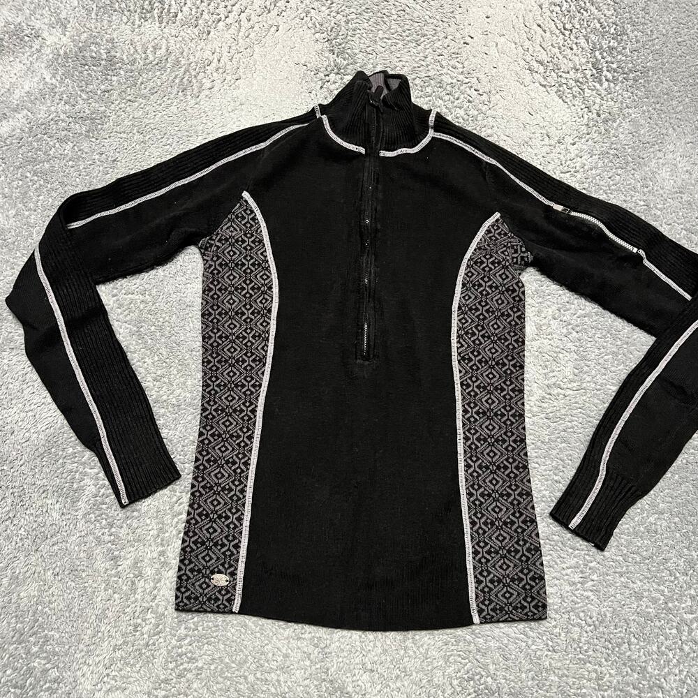Athleta Sweater Womens Small Sidestep 1/2 Zip Black Gray Cotton Blend Pullover